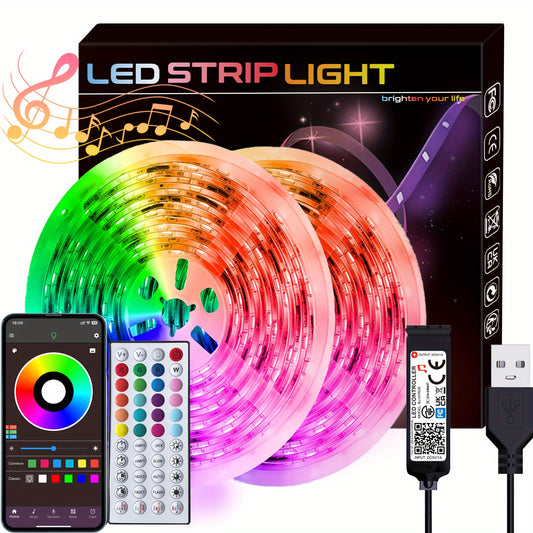 4.88-30.48m LED strip lights with remote and app control, timer, adjustable brightness, Music Sync for various room decoration and Valentine's Day ambiance.