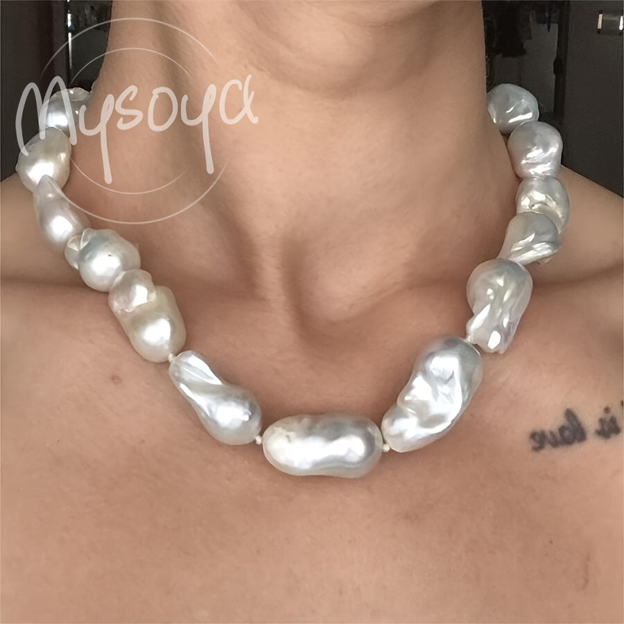 MYSOYA Brand presents a stunning Handmade Large Baroque Pearl Freshwater Necklace, featuring natural 14-18mm True Baroque Pearls. This elegant piece comes in a gift box with a tote bag, making it an ideal present for weddings, birthdays, anniversaries