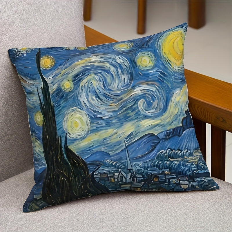 Van Gogh Starry Night Pillowcase: Soft & Cozy, Double-Sided Design - 44.96x44.96 cm, Ideal for Home Decor and Events. (Insert Not Included)