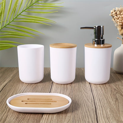 4-piece bathroom toiletries set with 350ml bamboo covers.