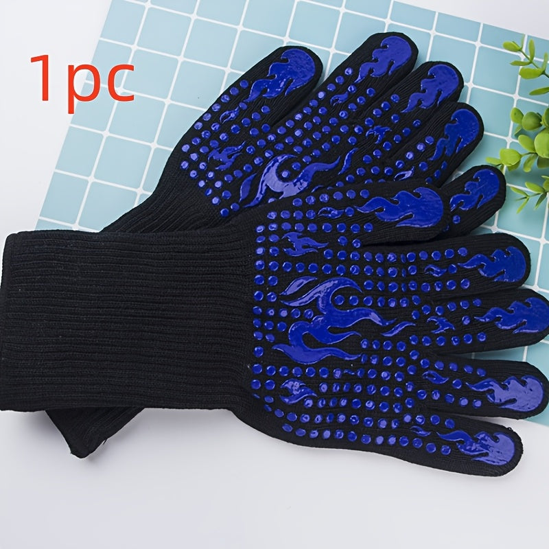 Silicone BBQ Gloves, Heat-Resistant and Cut-Proof with Fireproof Protection, Non-Slip for Grilling, Baking, Camping, and Picnics