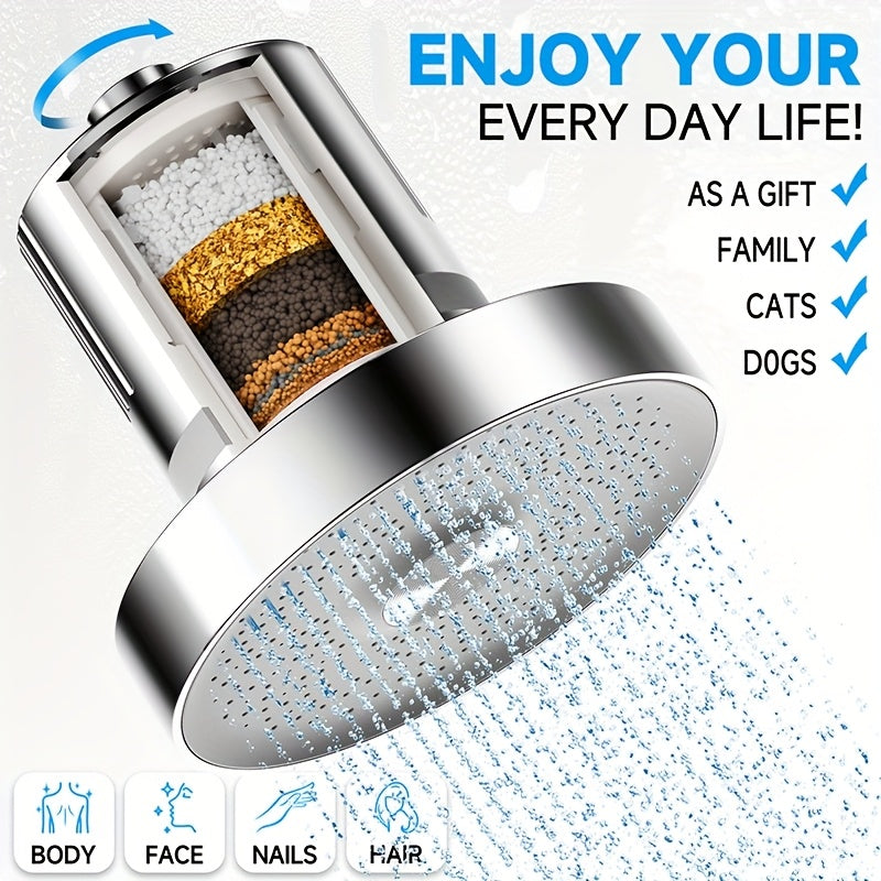 Stainless steel 6-inch high-pressure rain shower head for hotel bathrooms.