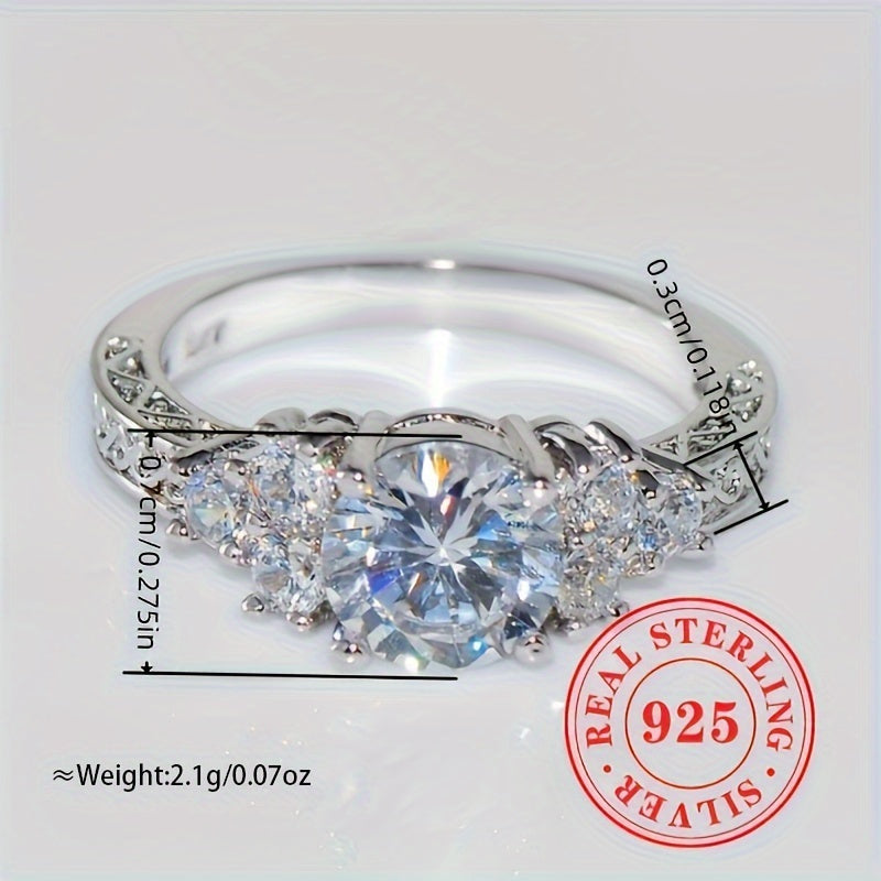 925 Pure Silvery Halo Ring with CZ - Perfect for Engagement, April Birthstone, Ideal for Weddings & Parties