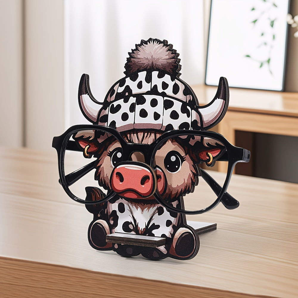 Stylish Highland Cow Eyeglass Holder made of Wood - Distinctive Glasses Display Stand for Men & Women, Great Gift Choice