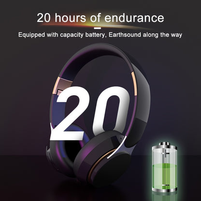 07S Wireless Over-Ear Headphones in Sleek Black with Blue LED, High-Definition Sound, Long Battery Life, Adjustable & Portable Design for Outdoor Activities.