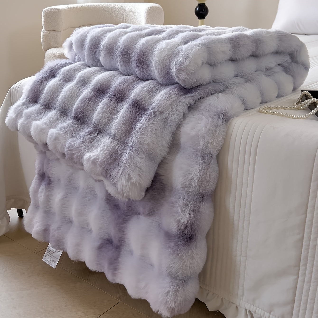 One piece of tie-dye faux rabbit fur blanket with shaggy short plush material for a soft, fluffy bed or sofa blanket, perfect for cozy naps and throws.