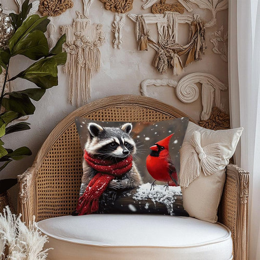 Decorate your space with this charming Raccoon & Cardinal decorative throw cushion cover! Featuring a traditional cartoon style, this polyester cover is machine washable and has an invisible zipper for easy removal. Please note that the insert is not