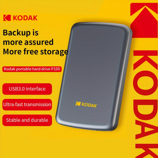 Kodak Portable External Hard Drive P150 - 500GB/1TB USB 3.0 for fast and stable data transfer, ideal for backups and storage, with durable construction and secure backup option.