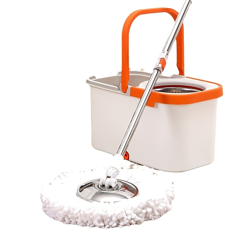 Introducing the Rotary Mop and Bucket Set, made from durable Stainless Steel and Polypropylene materials. This set features a 360° Swivel System and includes 2 Microfiber Mop Heads for efficient multi-surface cleaning. Perfect for household use, it is