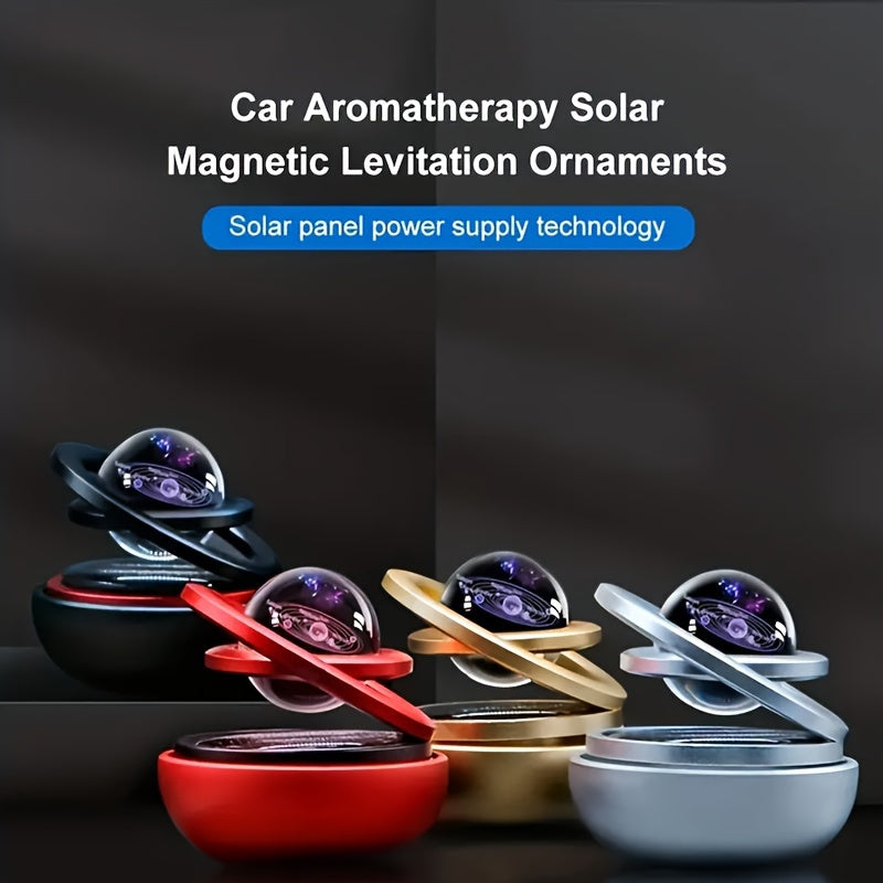 Solar rotating car aroma ornaments with solid perfume tablets for car interior decoration.