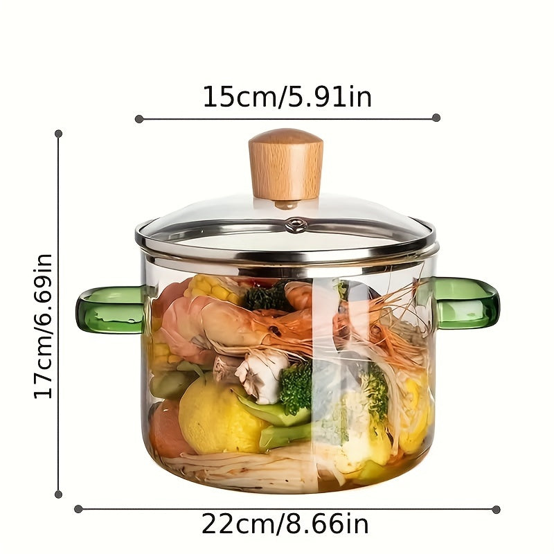 One-piece large capacity stew pot made from high borosilicate glass, perfect for cooking a variety of dishes such as soup, bread, curry and winter silver soup. Transparent design makes it suitable for household use.