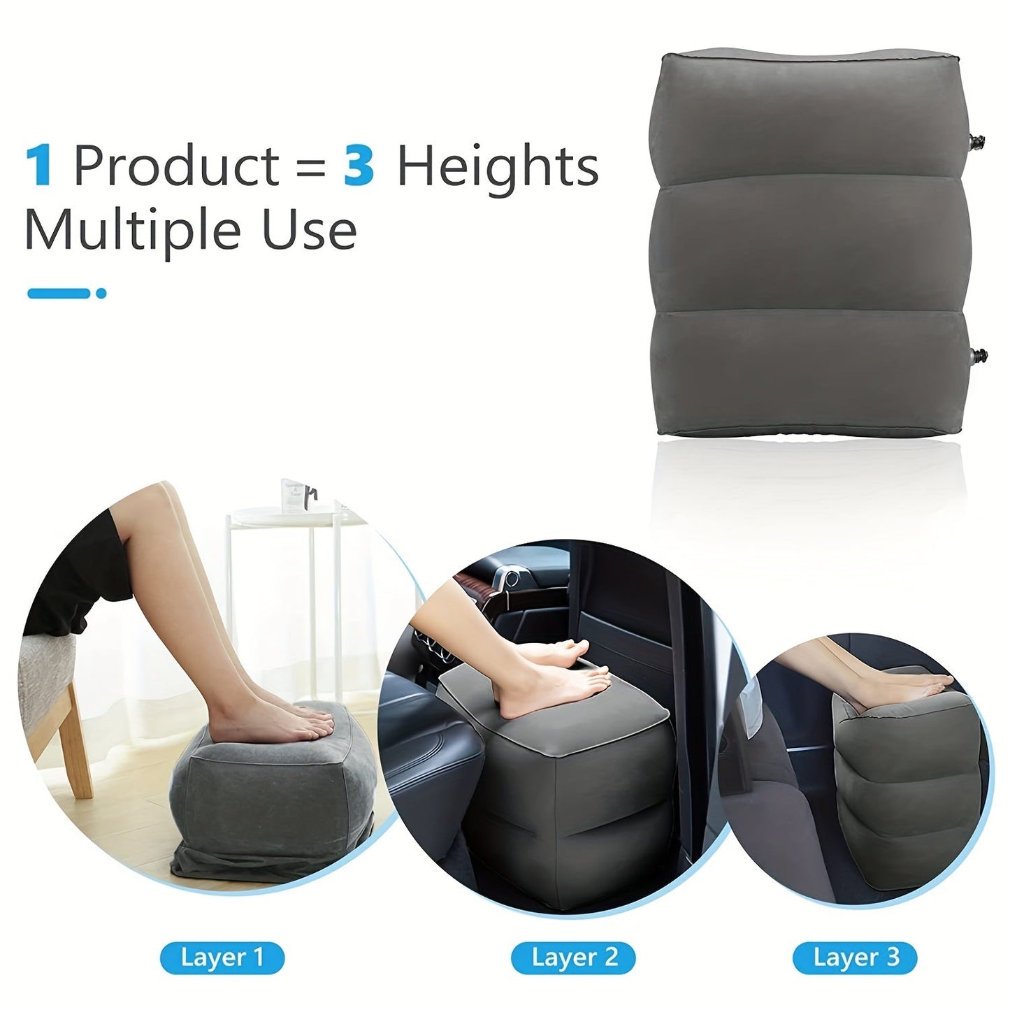 Inflatable Ottomans with Flocking PVC Material: Comfortable Portable Seating for Airplane, Train, Car, and Office Use!