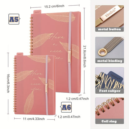 1 spiral notebook with 160 pages, A5/A6 size, floral design with hot stamping. Includes bandage diary, study planner, perfect for teachers and office supplies. Ideal for back-to-school.