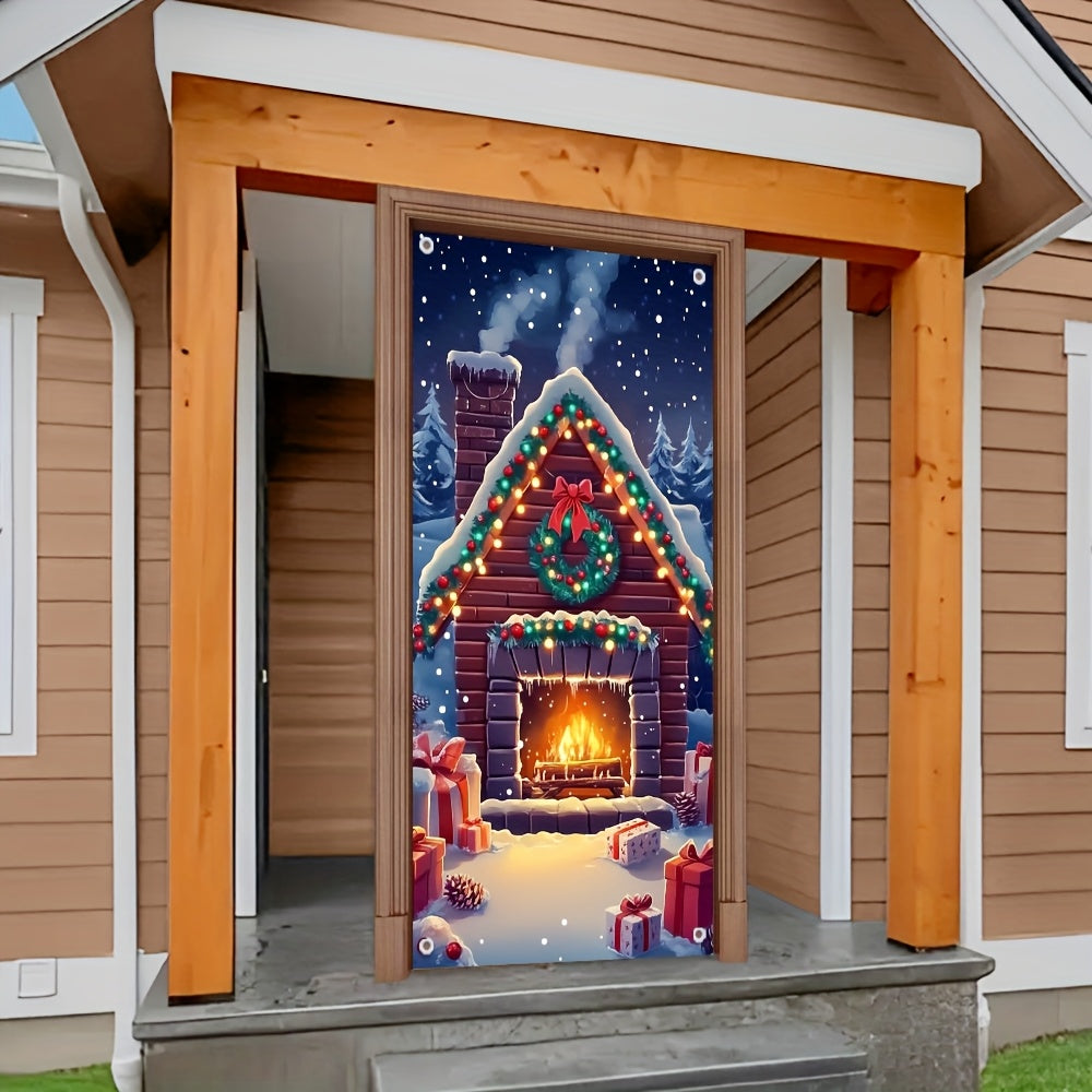 Festive Snowy Fireplace Door Cover - Ideal for Holiday & Winter Events, Infuses Cozy Atmosphere into Every Entryway