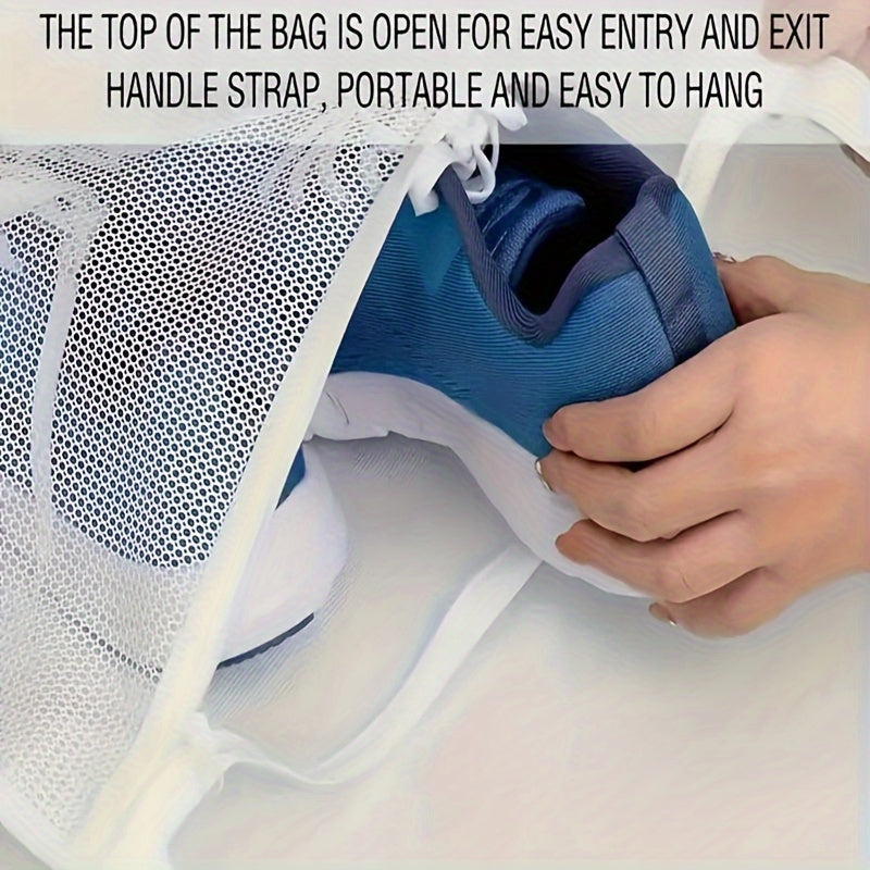 Get your hands on the 1pc Sports Shoe Dryer and Washing Machine Bag! Perfect for drying shoes, apparel, and laundry, this mesh net bag features a zipper and handle strap for easy installation. Made from reusable woven fabric in a rectangle shape, it is