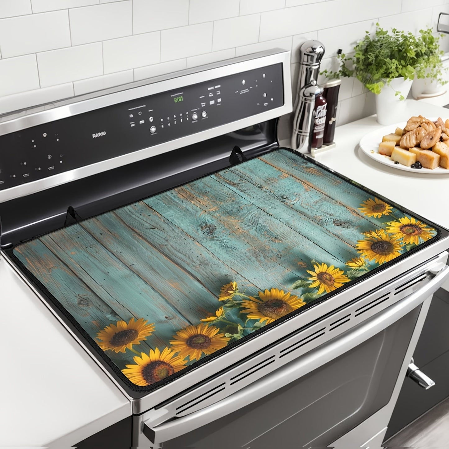 Wood Pattern Stove Cover with Heat-Resistant, Non-Slip, Scratch & Iron Protection - Perfect for Glass Ceramic & Rubber Surfaces in the Kitchen or Coffee Station