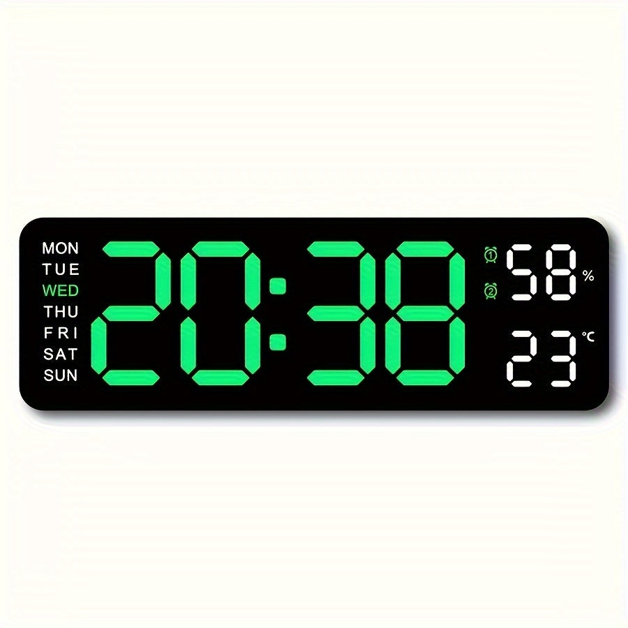 LED digital clock with temperature, humidity display - silent, multi-functional wall/table clock for home or office décor.