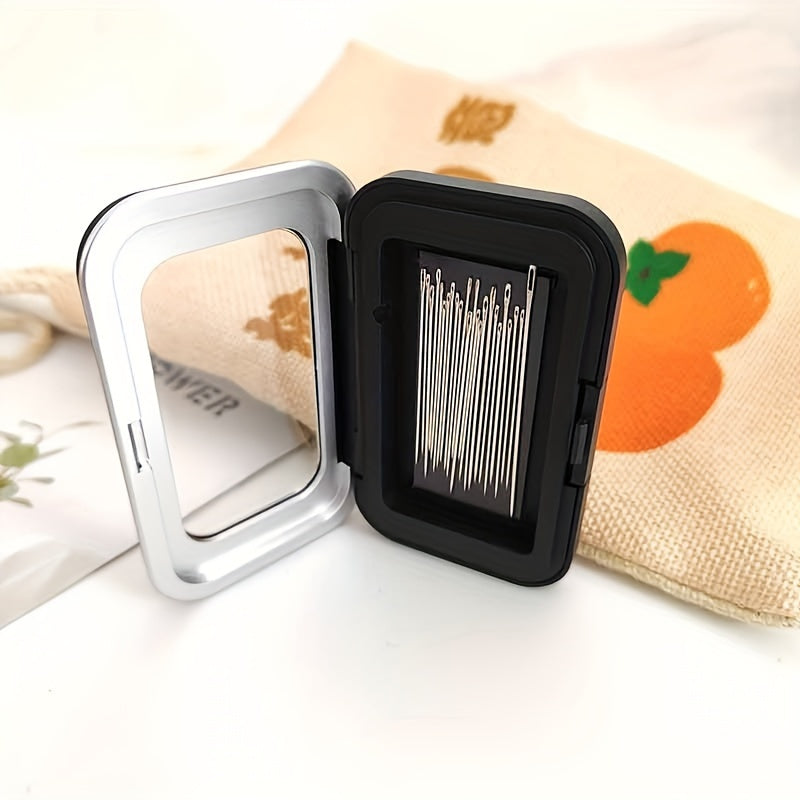 Black Magnetic Needle Box for cross stitch tools and accessories organization, frosted and ideal for needle collection and storage, perfect for embroidery and sweater stitching needs.