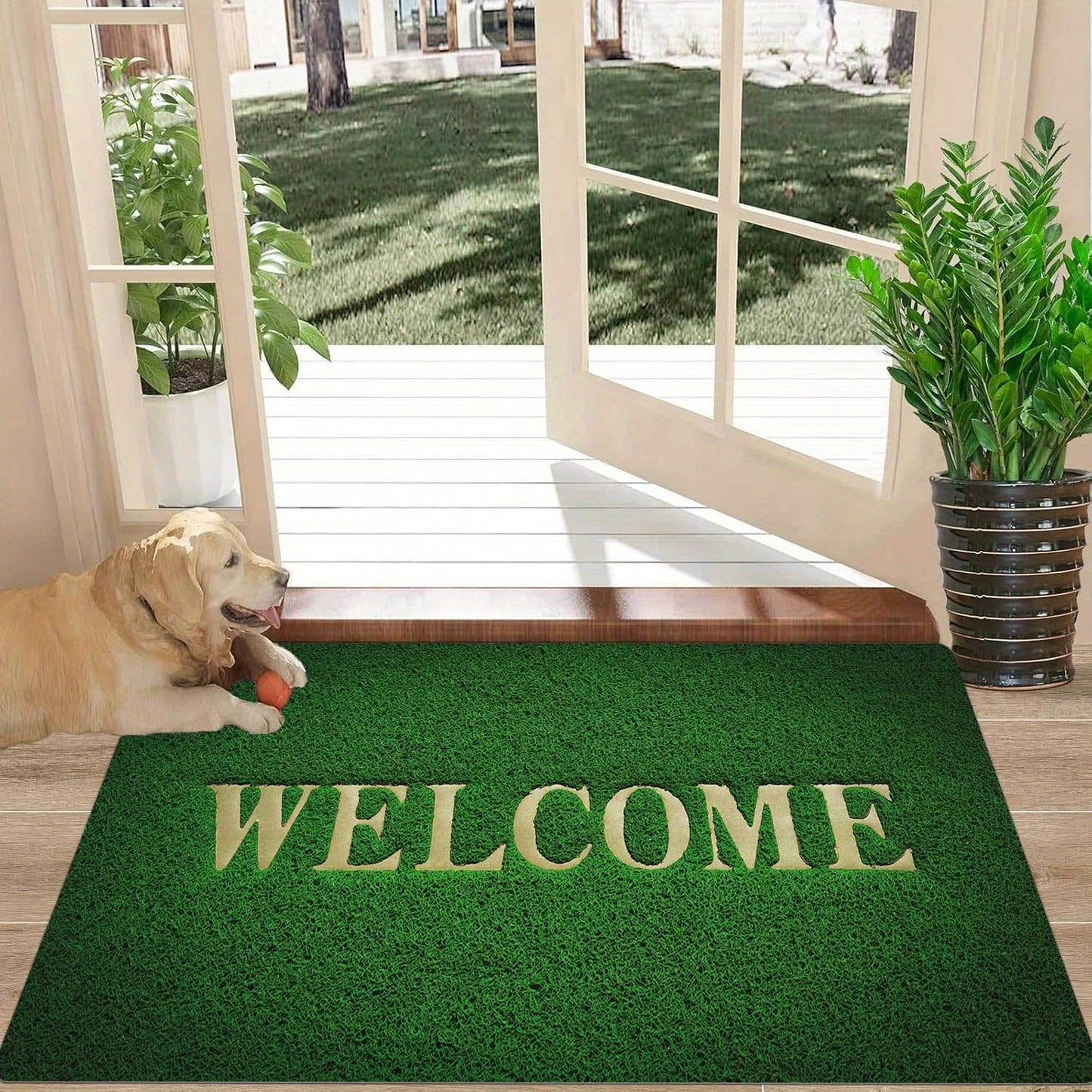 Welcome guests with our Green Grass Print Doormat, featuring a non-slip absorbent polyester floor mat that is machine washable. Perfect for any room in your home, including the living room, bedroom, bathroom, and kitchen for added home decor.