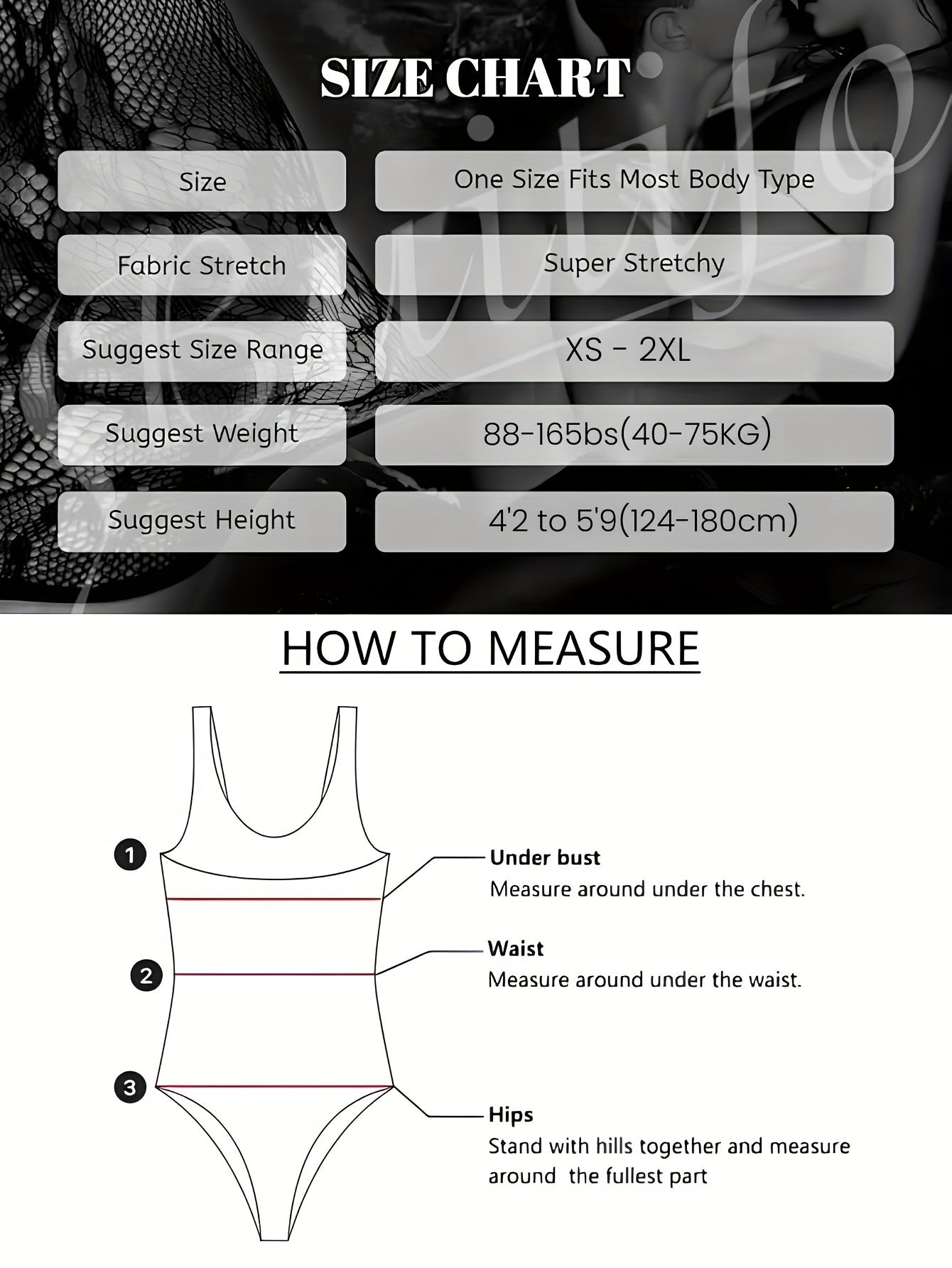 1pc sexy jacquard sheer bodysuit for women made of 95% polyamide and 5% elastane. Knit fabric, light support, no chest pad. Adult fishnet lingerie with shoulder straps and open crotch