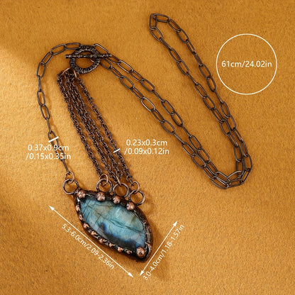 [Top Pick] Rustic Multi-Layer Necklace with Labradorite Pendant - Antique Bronze Finish, Ideal for Parties & Gifts, Unique Shape with Natural Imperfections