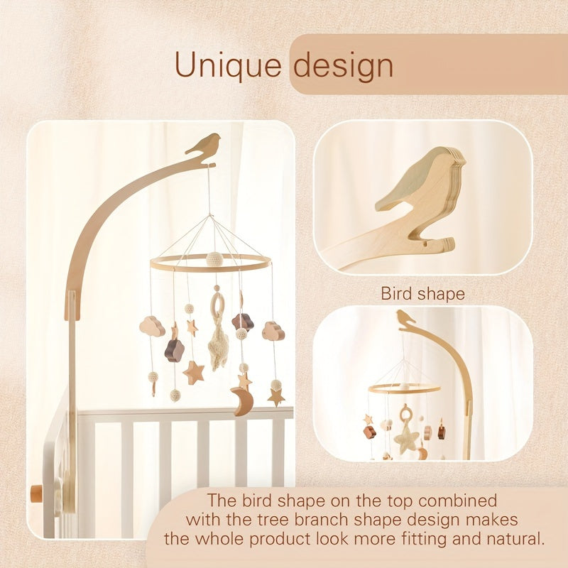 Kids' bed hanging wooden bird bell bracket, home decoration accessory.