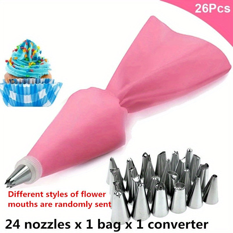 Silicone Pastry Bags Set for DIY Cake Decorating - Includes 8 and 26 Pieces with Nozzle Kit