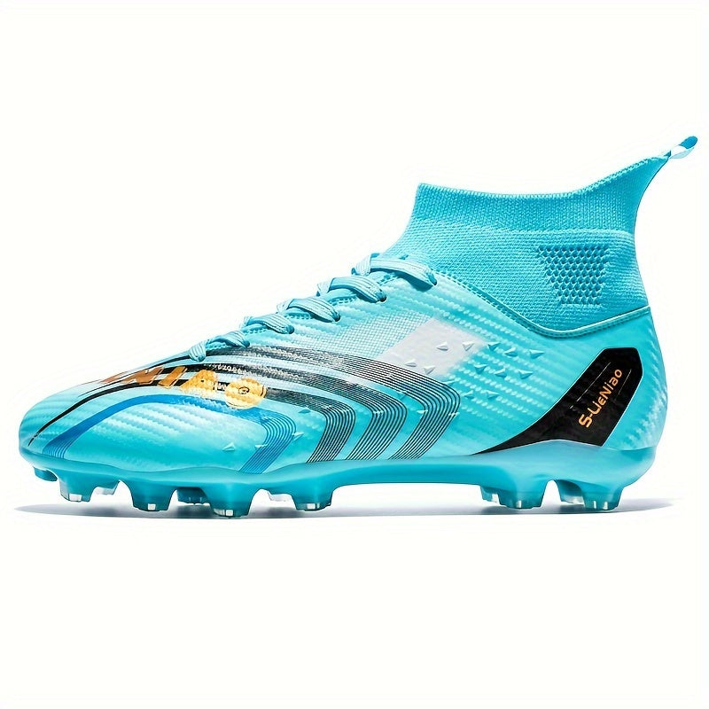 Men's High-Top Soccer Cleats with Large Size, Geometric Pattern, All-Season Training, Non-Slip, Lace-Up, Faux Upper, Fabric Inner & Insole, TPU Sole, Professional Sports Style.