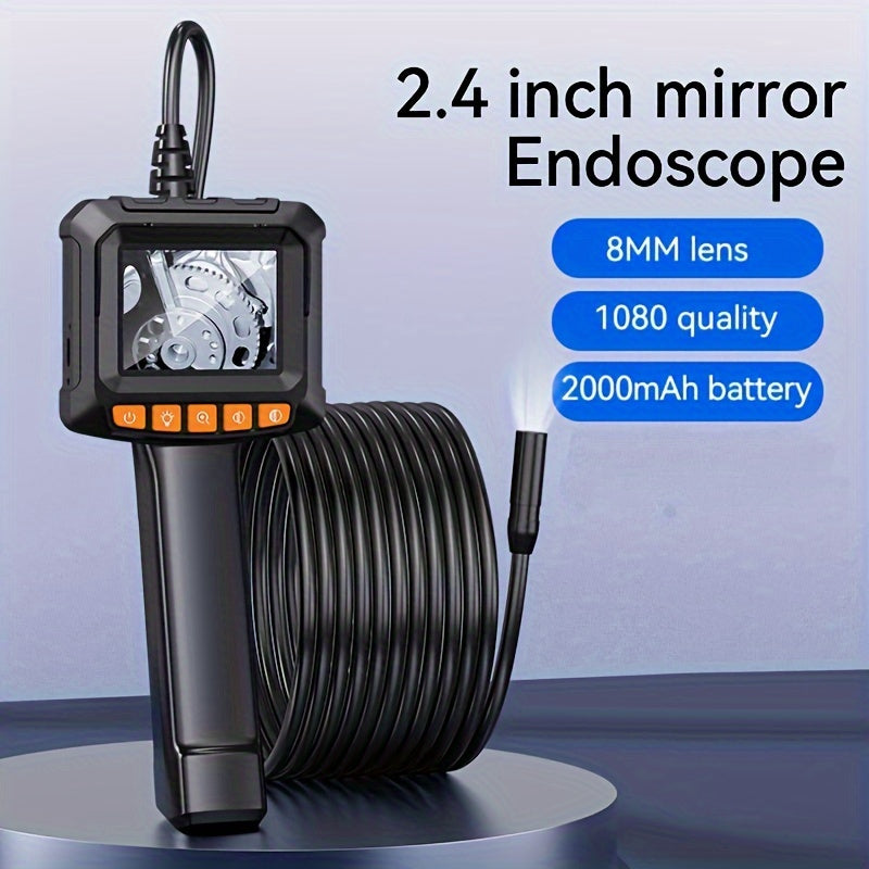 Industrial endoscope with 8mm HD digital camera, 2.4-inch LCD screen, 8 LED lights, 16.5ft cable. Ideal for mechanical/equipment maintenance, plumbing inspection, air conditioning, car pipe