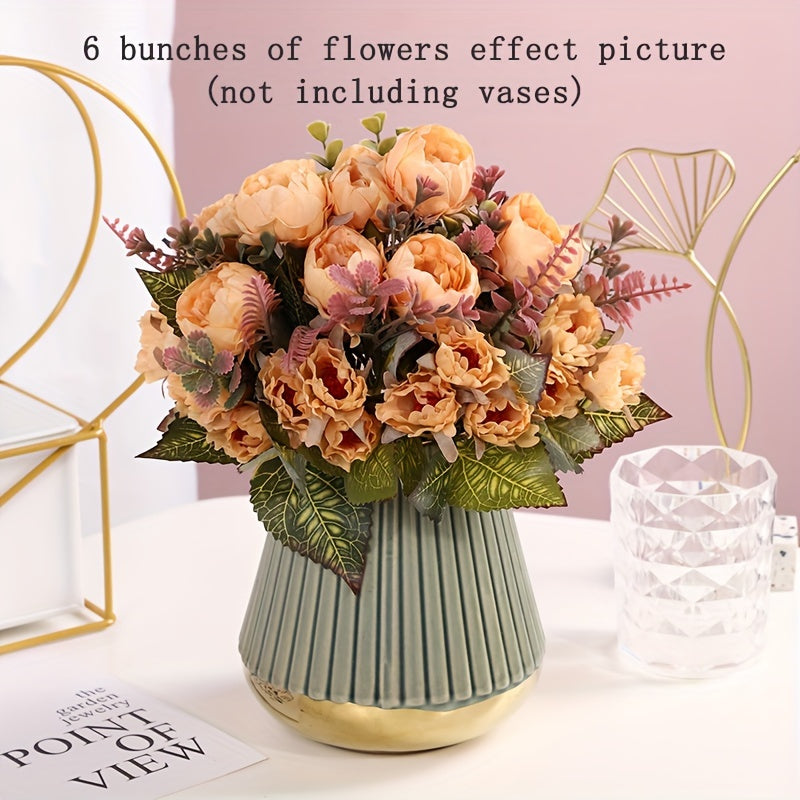 Artificial rose peony bouquets with multiple heads, stems, and various uses for home, garden, or events.