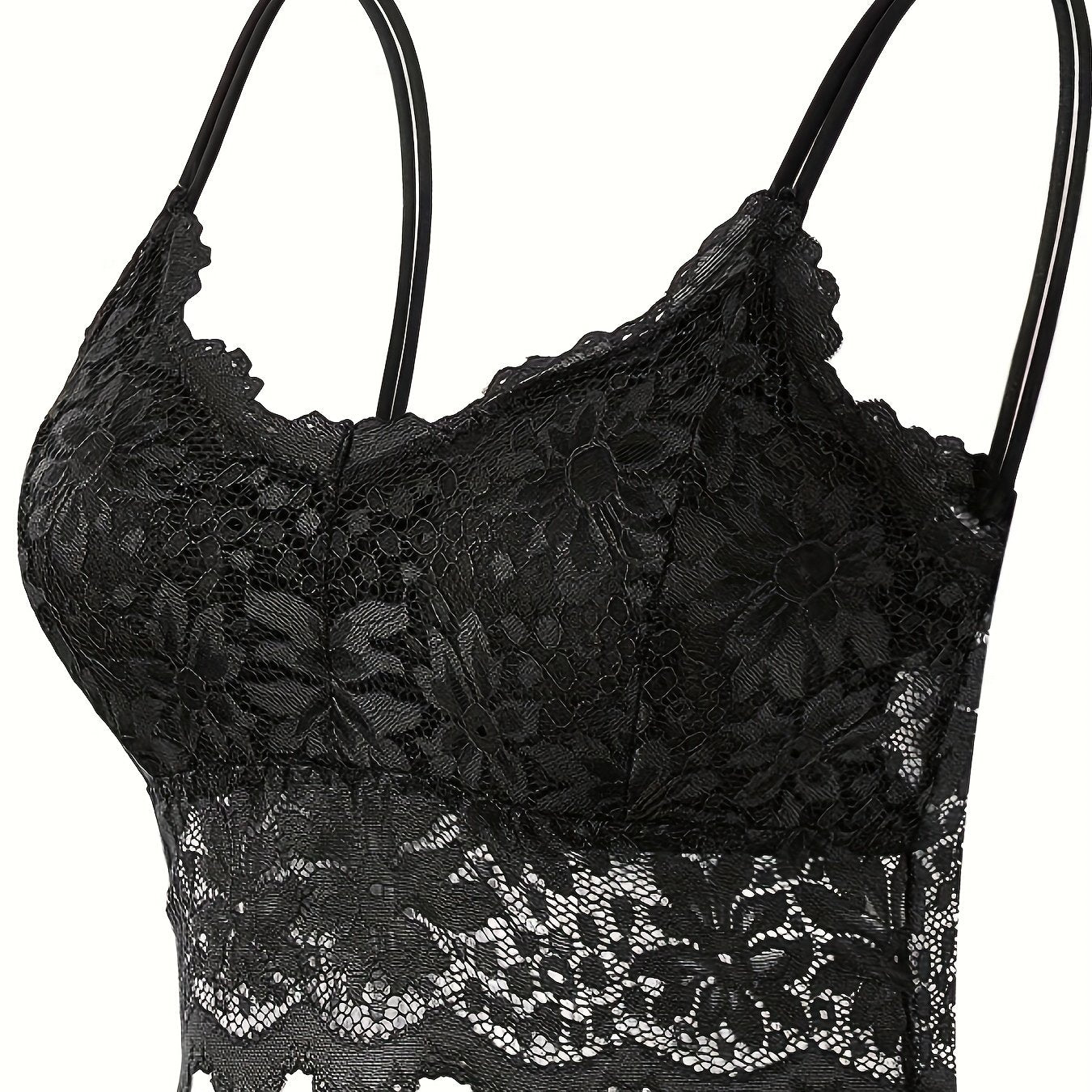 Wireless Lace Bra with Scallop Trim, Comfortable and Breathable Women's Lingerie