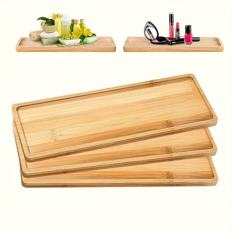 Bamboo Vanity Tray Set with Raised Edges for Multi-Purpose Use in Bathroom, Dresser, and Kitchen for Organizing and Display.