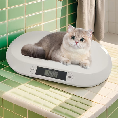 The smart scale has 3 modes and a tare function, with a curved platform and ruler suitable for infants, newborns, puppies, cats, and toddlers up to 44 pounds (20 kg).