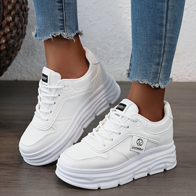 Trendy women's chunky sneakers for autumn 2024 with thick soles and height-boosting design, featuring durable PVC soles and breathable fabric lining.