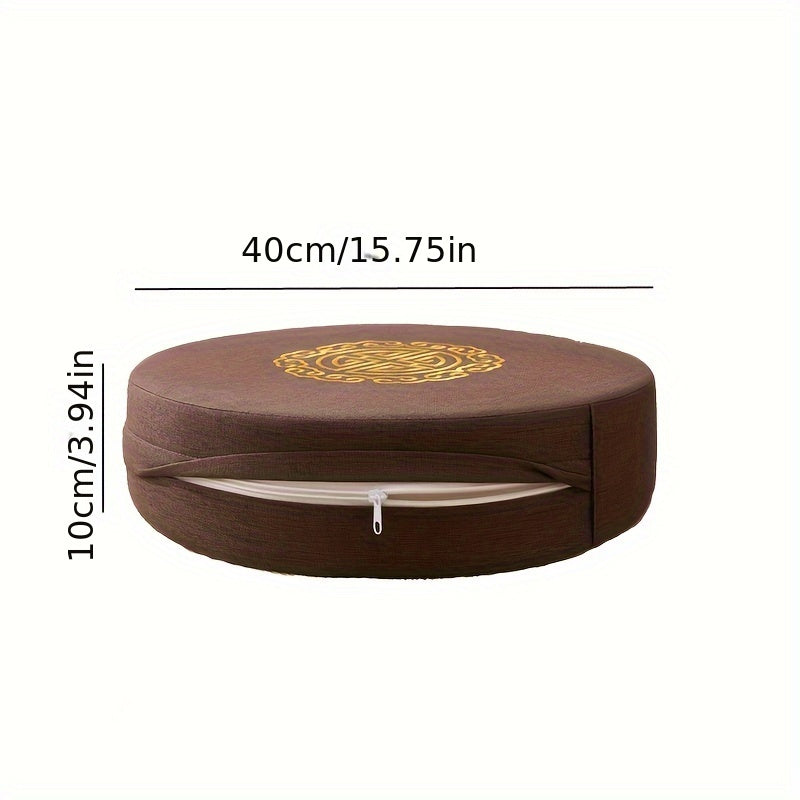 Round pouf Tatami floor pillow with non-electrical comfort design, featuring 1 piece of traditional woven fabric sponge padding for meditation.