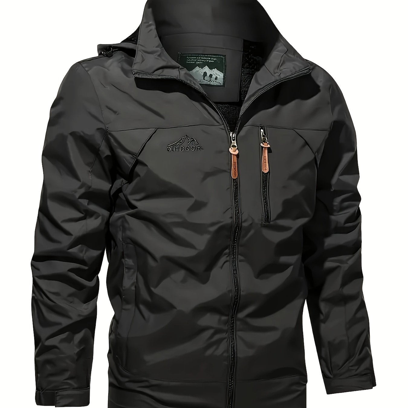 Men's Windproof Hooded Jacket for outdoor activities, machine washable.