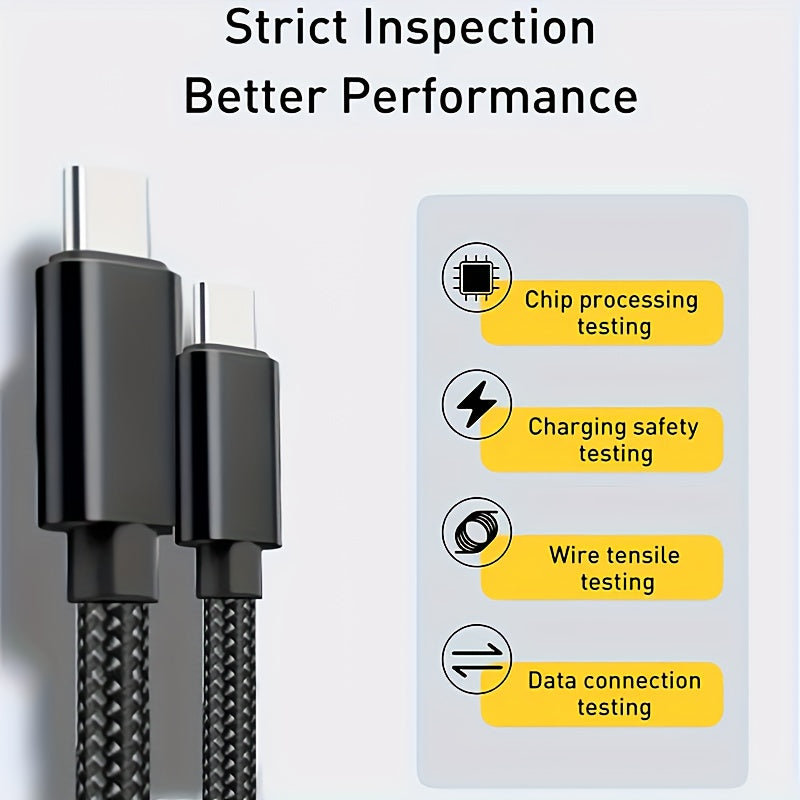 60W USB C to USB C Charging Cable for iPhone 15, Samsung, Xiaomi, Fast Charger, Male to Male Connector, Data Transmission, Nylon, Matte Finish, Round Shape, YHYXUIL Brand