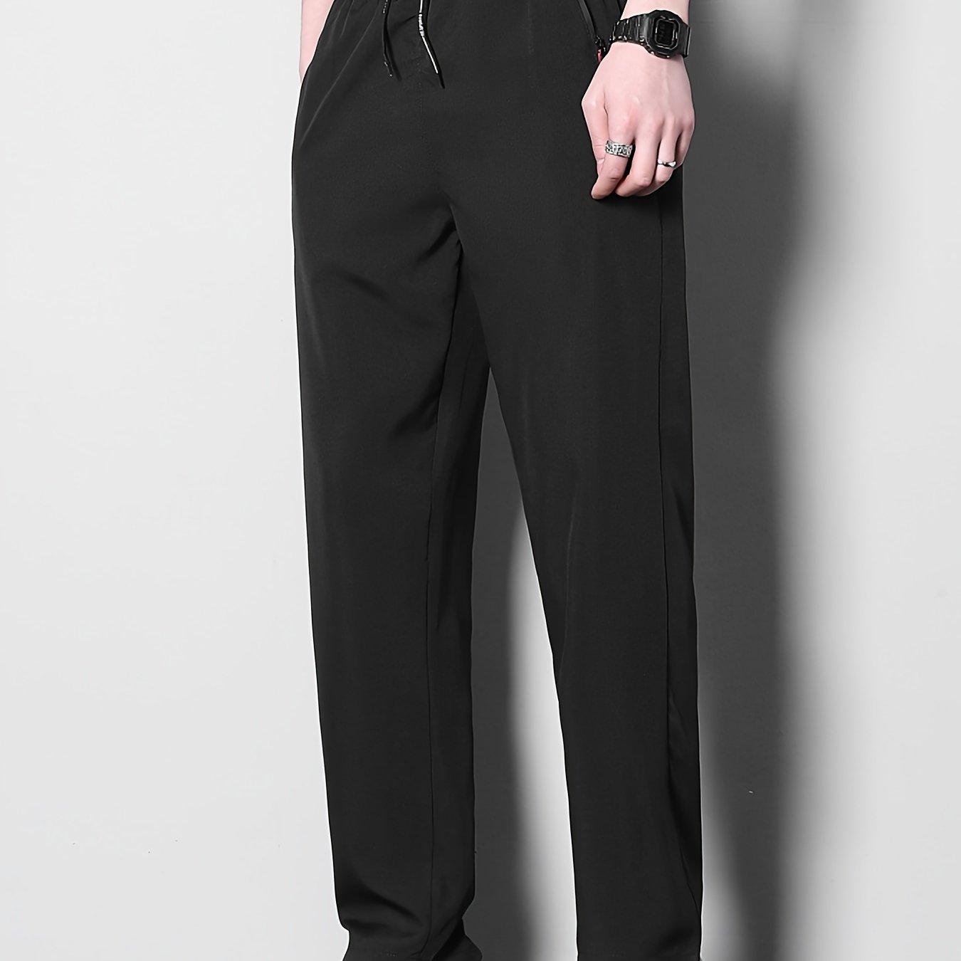 Men's breathable joggers, quick-dry athletic pants with zipper detail, machine washable.