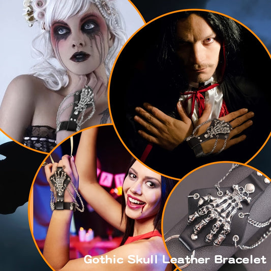 Rock your style with the Yanxyad Punk Rock Faux Leather Bracelet featuring a finger ring. This unisex bracelet showcases a cool rock skull and spider gothic design, perfect for daily wear or party occasions. An all-season accessory that adds a touch of