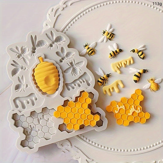 Silicone Baking Mold Featuring Bee & Honeycomb Design - Perfect for DIY Chocolate, Fondant, and Candy Creations, Ideal for Creative Cake Decorating with Intricate Bee Designs