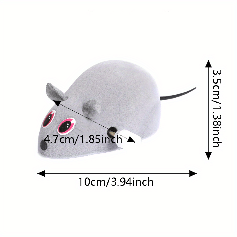 Battery-free plush mouse cat toy with wind-up mechanism, featuring animal print design for interactive fun.