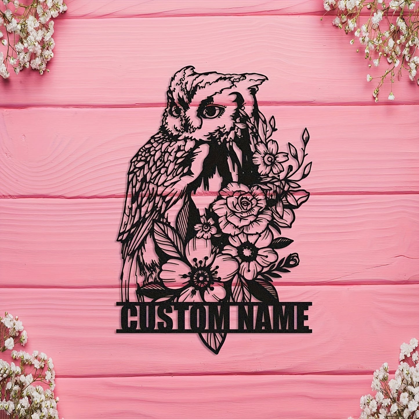 Personalized Owl Wall Art: Metal Home Decor with Customizable Name Plate