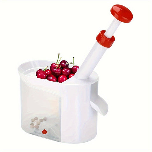 A versatile kitchen gadget made of plastic, this multi-function tool serves as a cherry pitter, olive pitter, and fruit seed remover. Perfect for removing pits from cherries, jujubes, grapes, and hawthorns.