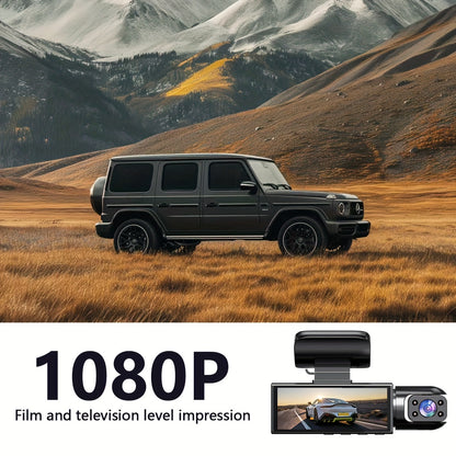 ZKCAMSPY 1080P Full HD 3-Channel Dash Cam with Front 1080P, Rear & Interior Cameras 720P - LED Display, Button Control, 32GB Memory Card Included, Easy Installation - Dash Camera for Cars.