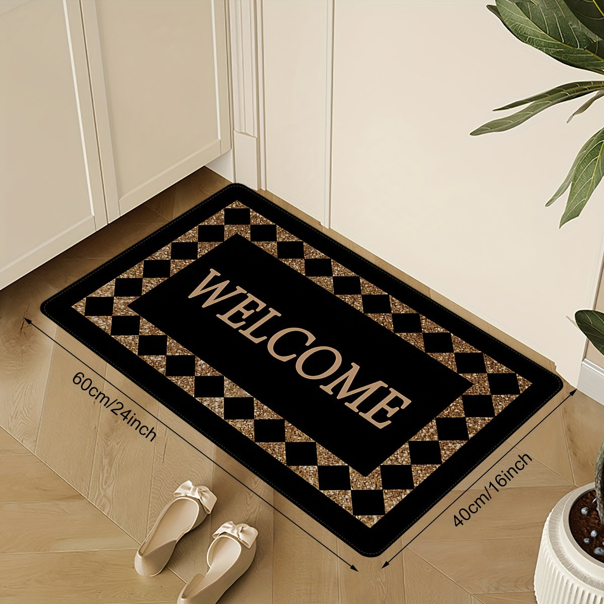 Creative Plaid Print Doormat featuring a Chic Monogram Pattern. This Non-Slip, Stain-Resistant Foyer Pad is perfect for high-traffic areas such as the Laundry Room, Bathroom, Entryway, or any room in the home. Makes a great homecoming gift or spring