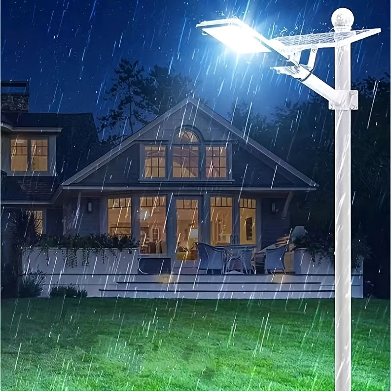 Solar street light and wall light with remote control, 6000mAh battery, smart light sensor, automatic switching, 252 high brightness LEDs. Ideal for outdoor spaces.