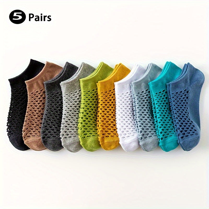 5 pairs of men's breathable, sweat-resistant no show socks for outdoor fitness and running in spring and summer.