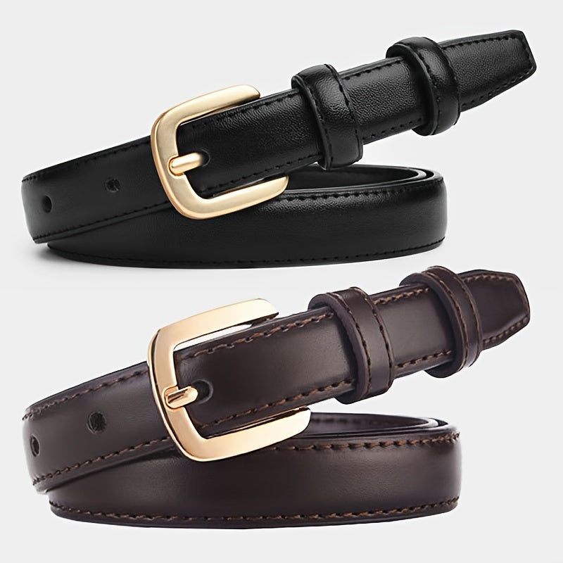 2-Pack PU Leather Belts for Women with Golden Buckle, Ideal for Jeans & Dresses, Perfect for Daily, Beach, Party & Wedding Accessory