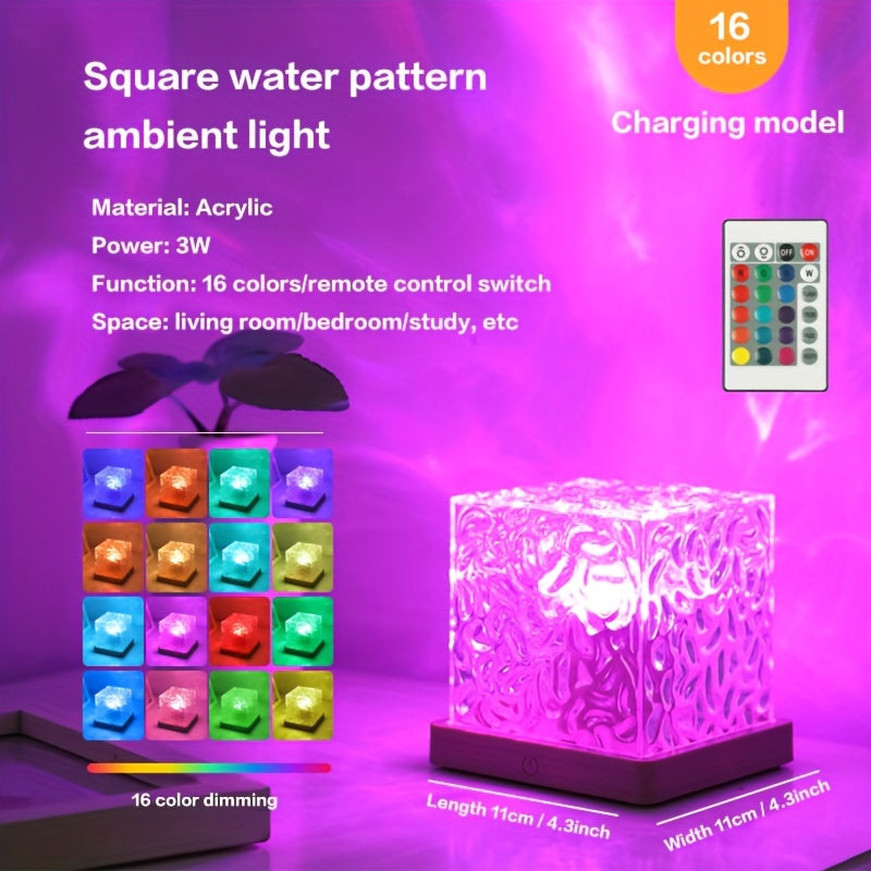 LED Night Light with Water Ripple Effect - Rechargeable via USB, Adjustable Brightness for Bedroom and Gaming Room Decoration