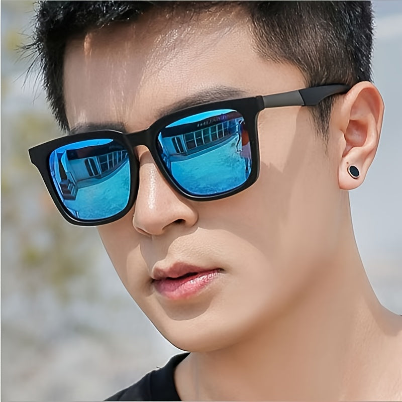 Unisex retro style square frame glasses with PC lens and frame for fishing, hiking, and casual wear. No accessories included.